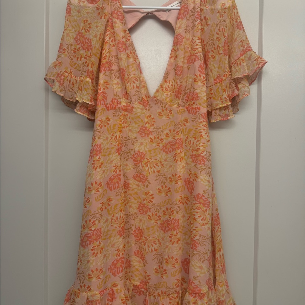 Floral V-Neck Dress with Ruffle Sleeves